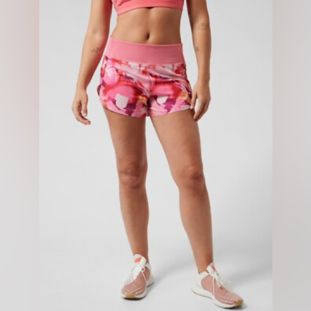 ATHLETA Run With It Shorts 4.5 inch in Painted Energy Coral